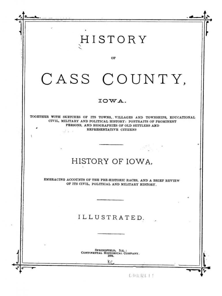 History of Cass County, Iowa title page
