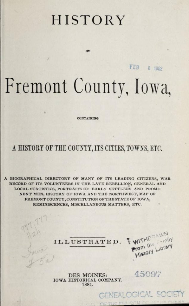 History of Fremont County, Iowa title page