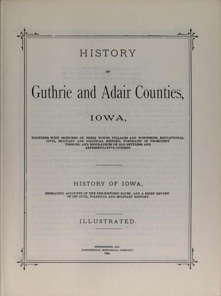 History of Guthrie and Adair Counties, Iowa title page